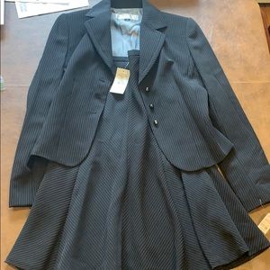 Black Pinstripe Tahari 2 Piece Midi Skirt Suit Set